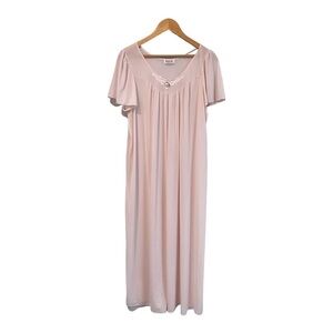 VINTAGE Vanity Fair Baby Doll Light Pink Flutter Sleeve Long Nightgown Size M